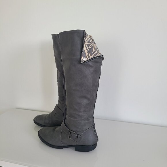 Gray Knee-High Boots Aztec Lining Double Zip Women’s 6.5 - Picture 1 of 16